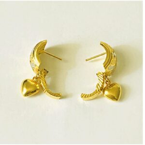 22 Kt Hallmark Real Solid Yellow Gold Heart Clip 2 Tone Huggie Hoop Earrings