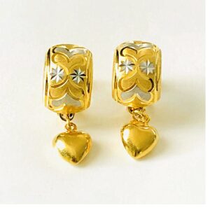 22 Kt Hallmark Real Solid Yellow Gold Heart Clip 2 Tone Huggie Hoop Earrings