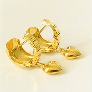 22 Kt Hallmark Real Solid Yellow Gold Heart Clip 2 Tone Huggie Hoop Earrings