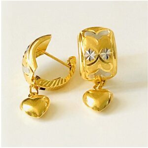 22 Kt Hallmark Real Solid Yellow Gold Heart Clip 2 Tone Huggie Hoop Earrings