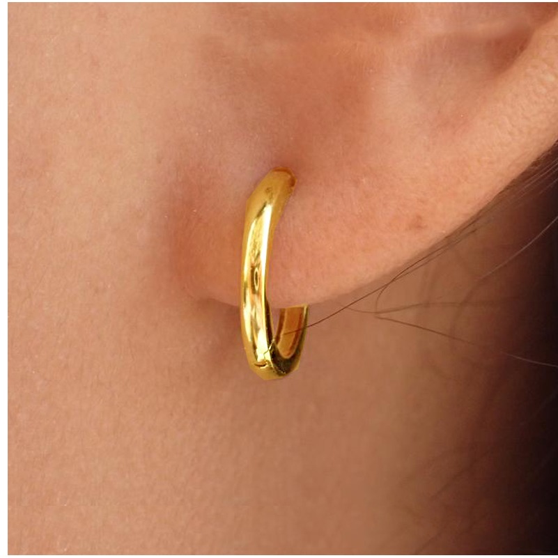Fine Jewelry 22 Kt Hallmark Real Solid Yellow Gold Classic Huggie Hoop Earrings