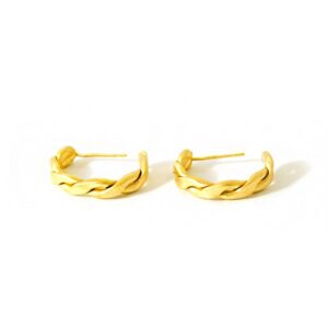 Fine Jewelry 22 Kt Hallmark Real Solid Yellow Braid Rope Huggie Hoop Earrings
