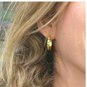 22 Kt Hallmark Real Solid Yellow Gold Gypsy Boho Textured Huggie Hoop Earrings