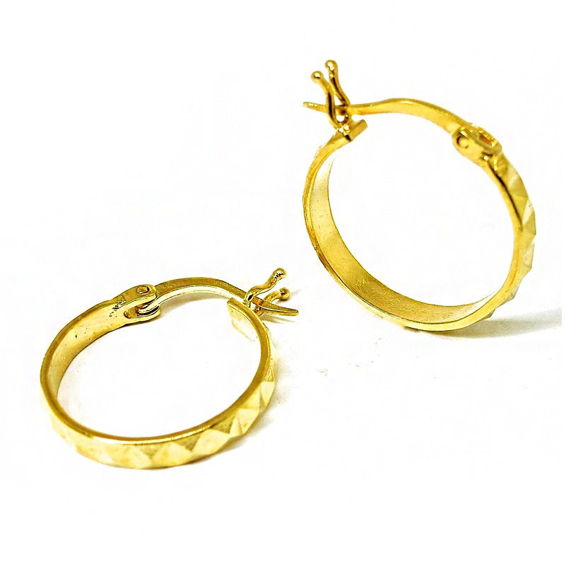 22 Kt Hallmark Real Solid Yellow Gold Gypsy Boho Textured Huggie Hoop Earrings - Image 4