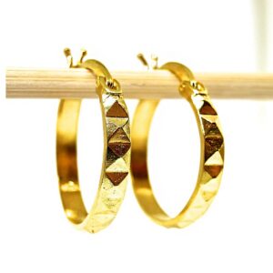 22 Kt Hallmark Real Solid Yellow Gold Gypsy Boho Textured Huggie Hoop Earrings