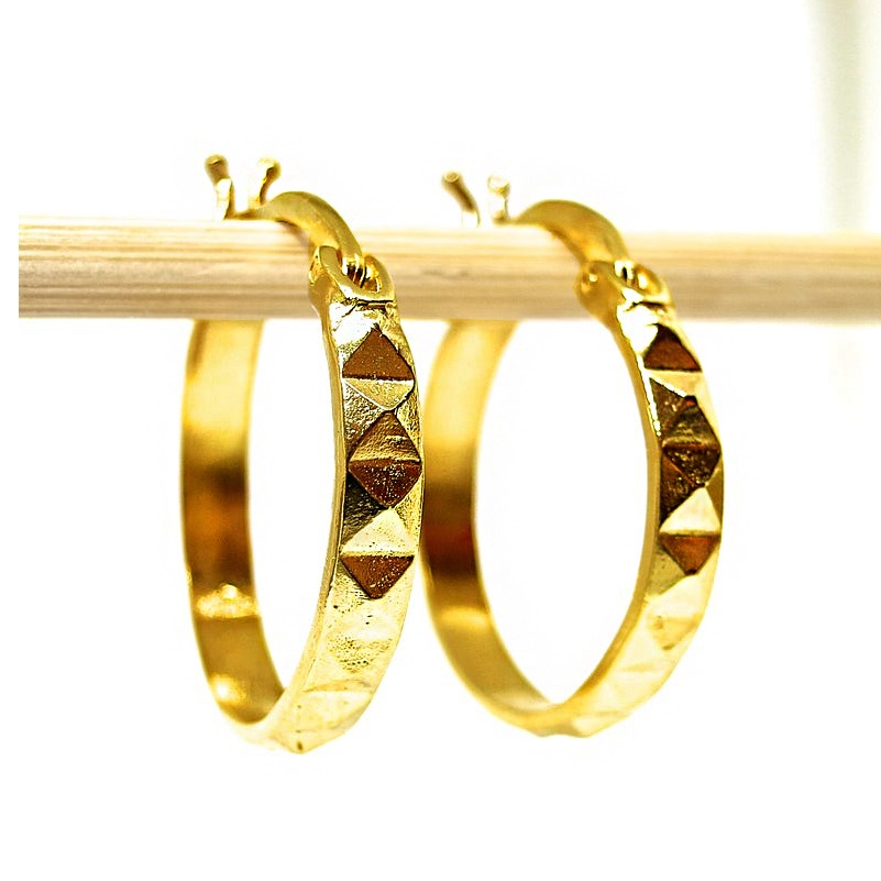 22 Kt Hallmark Real Solid Yellow Gold Gypsy Boho Textured Huggie Hoop Earrings - Image 3
