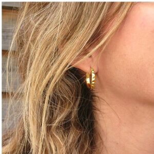 22 Kt Hallmark Real Solid Yellow Gold Gypsy Boho Textured Huggie Hoop Earrings