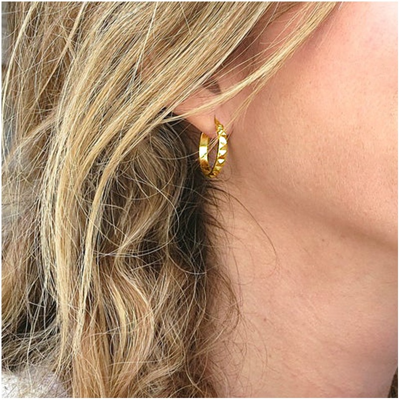 22 Kt Hallmark Real Solid Yellow Gold Gypsy Boho Textured Huggie Hoop Earrings