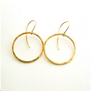 18 Kt Hallmark Solid Yellow Gold Hammered Circle Minimalist Huggie Hoop Earring