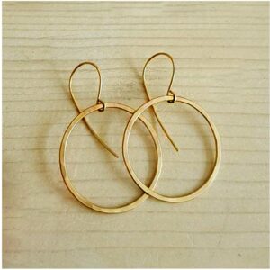 18 Kt Hallmark Solid Yellow Gold Hammered Circle Minimalist Huggie Hoop Earring