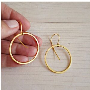 18 Kt Hallmark Solid Yellow Gold Hammered Circle Minimalist Huggie Hoop Earring