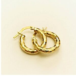 18 Kt Hallmark Solid Yellow Gold Orecchini Donna Oro Giallo Huggie Hoop Earrings
