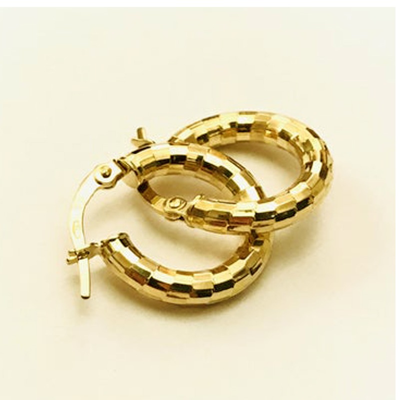 18 Kt Hallmark Solid Yellow Gold Orecchini Donna Oro Giallo Huggie Hoop Earrings