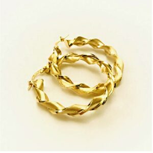 18 Kt Hallmark Solid Yellow Gold Unique Torchon Women'S Huggie Hoop Earring