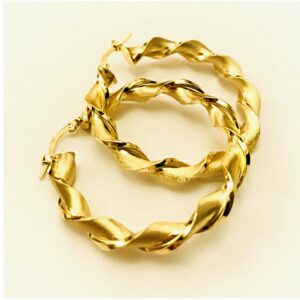 18 Kt Hallmark Solid Yellow Gold Unique Torchon Women'S Huggie Hoop Earring