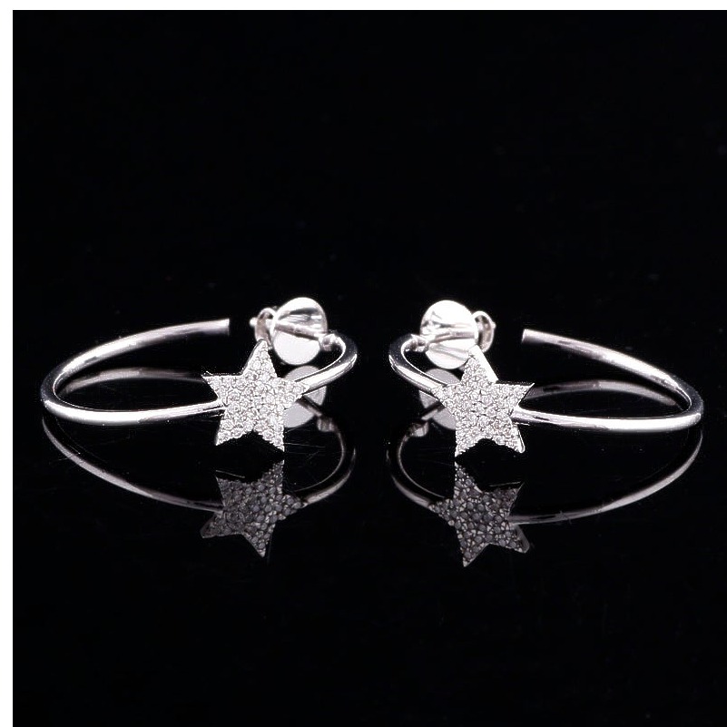 14 Kt Hallmark Real Solid White Gold Zircon Star Women'S Huggie Hoop Earrings