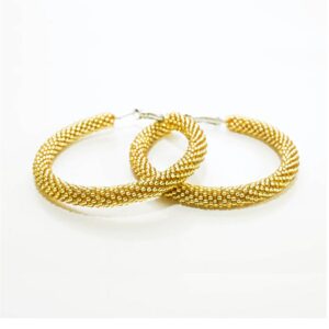 18 Kt Hallmark Real Solid Yellow Gold Beaded Women'S Big Huggie Hoop Earrings