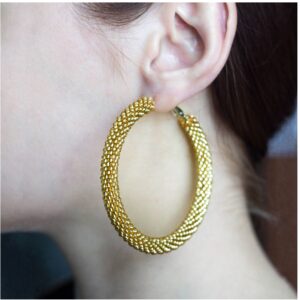 18 Kt Hallmark Real Solid Yellow Gold Beaded Women'S Big Huggie Hoop Earrings