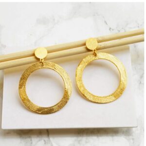 18 Kt Hallmark Real Solid Yellow Gold Circle Modernist Drop Huggie Hoop Earrings