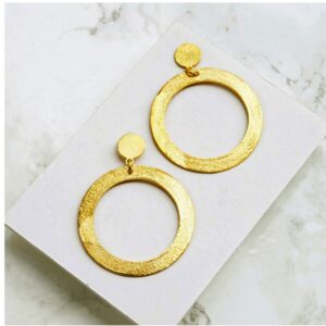 18 Kt Hallmark Real Solid Yellow Gold Circle Modernist Drop Huggie Hoop Earrings