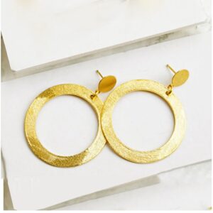 18 Kt Hallmark Real Solid Yellow Gold Circle Modernist Drop Huggie Hoop Earrings