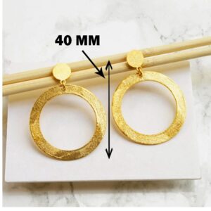 18 Kt Hallmark Real Solid Yellow Gold Circle Modernist Drop Huggie Hoop Earrings