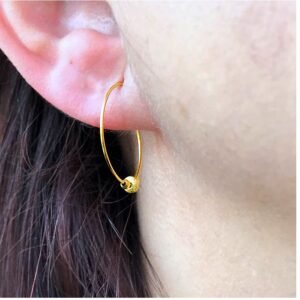 18 K Hallmark Real Solid Yellow Gold Tiny Beaded Minimalist Huggie Hoop Earrings
