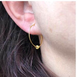 18 K Hallmark Real Solid Yellow Gold Tiny Beaded Minimalist Huggie Hoop Earrings