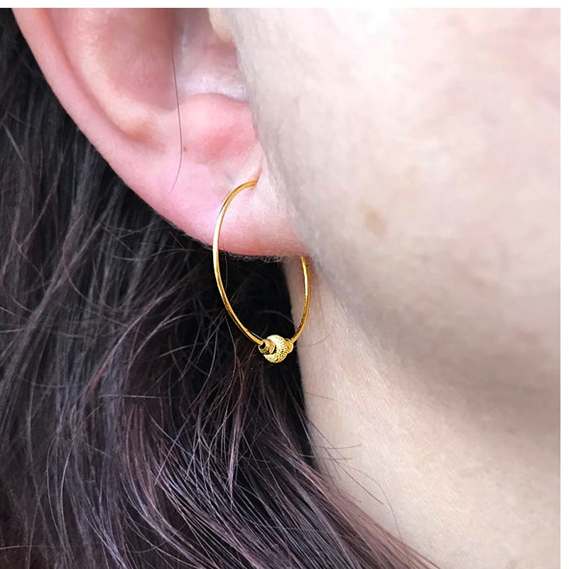 18 K Hallmark Real Solid Yellow Gold Tiny Beaded Minimalist Huggie Hoop Earrings