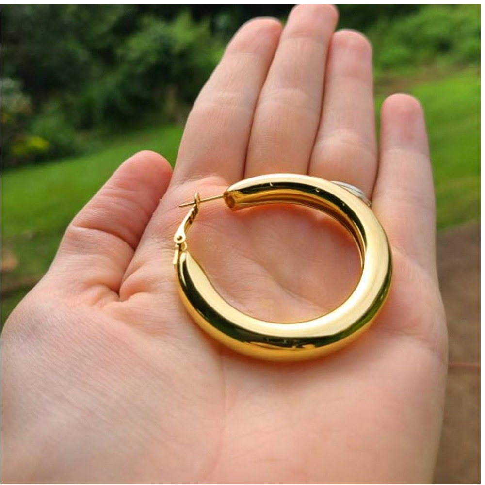 18 Kt Hallmark Real Solid Yellow Gold Puffy Retro Century Huggie Hoop Earrings - Image 3