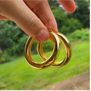 18 Kt Hallmark Real Solid Yellow Gold Puffy Retro Century Huggie Hoop Earrings