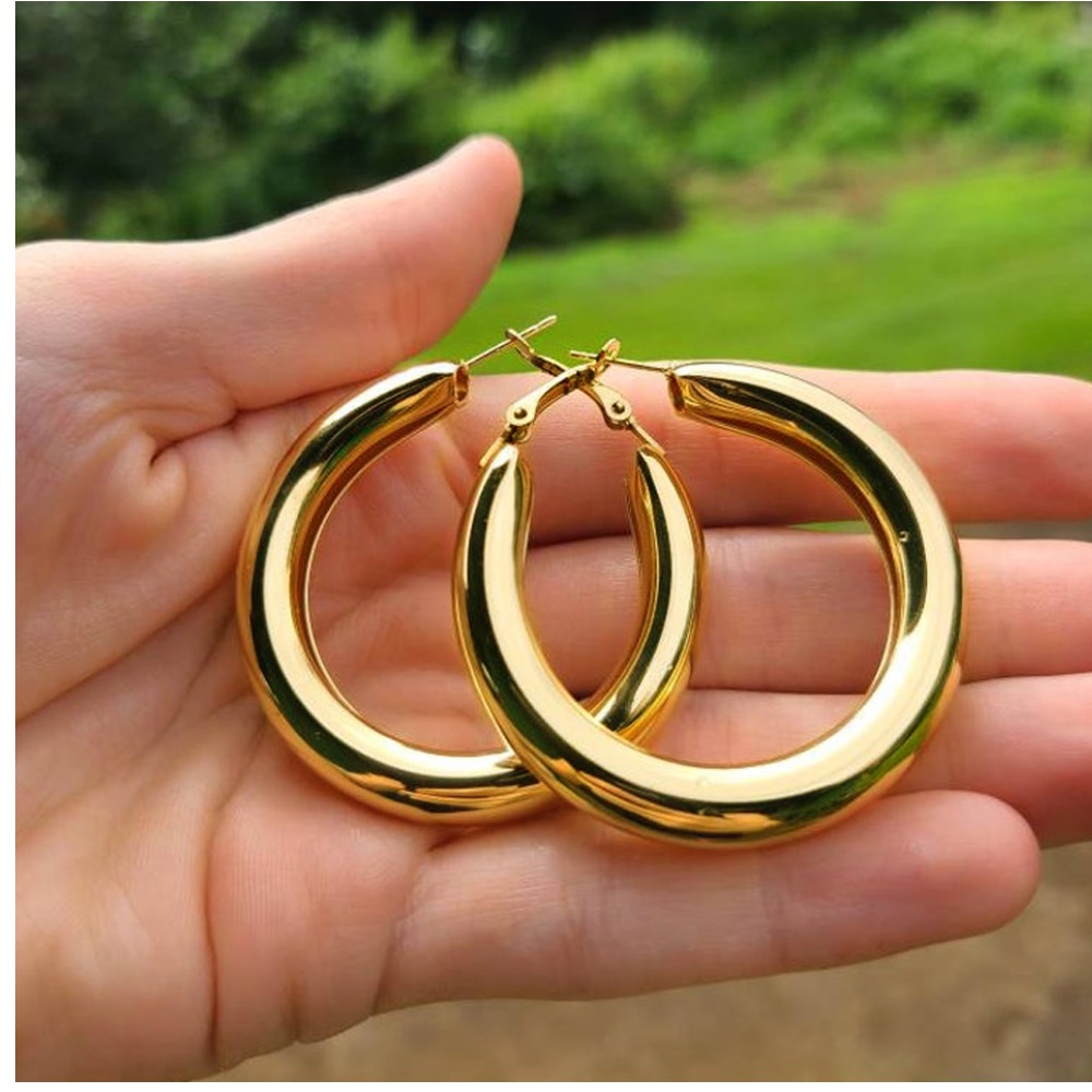 18 Kt Hallmark Real Solid Yellow Gold Puffy Retro Century Huggie Hoop Earrings