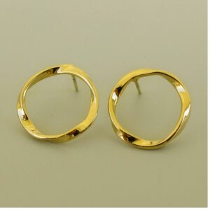 18 Kt Hallmark Real Solid Yellow Gold Twisted Circle Post Huggie Hoop Earrings