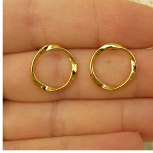18 Kt Hallmark Real Solid Yellow Gold Twisted Circle Post Huggie Hoop Earrings