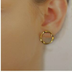 18 Kt Hallmark Real Solid Yellow Gold Twisted Circle Post Huggie Hoop Earrings