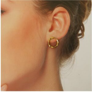 18 Kt Hallmark Real Solid Yellow Gold Twisted Circle Post Huggie Hoop Earrings