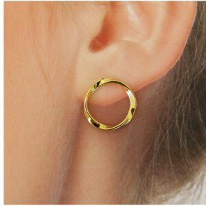 18 Kt Hallmark Real Solid Yellow Gold Twisted Circle Post Huggie Hoop Earrings