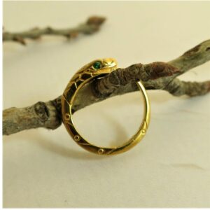 18 Kt Hallmark Real Solid Yellow Gold Snake Emerald Huggie Hoop Stud Earrings