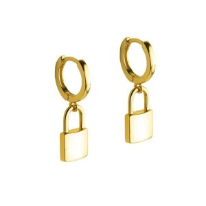 18 Kt Hallmark Real Solid Yellow Gold Lock Dainty Padlock Huggie Hoop Earrings