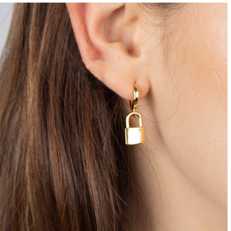 18 Kt Hallmark Real Solid Yellow Gold Lock Dainty Padlock Huggie Hoop Earrings - Image 3