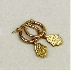 18 Kt Hallmark Real Solid Yellow Gold Hamsa Dainty Women'S Huggie Hoop Earrings