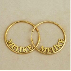 18 Kt Real Solid Yellow Gold Personalized Initial Name Huggie Hoop Earrings