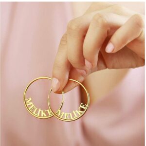 18 Kt Real Solid Yellow Gold Personalized Initial Name Huggie Hoop Earrings