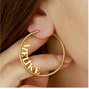 18 Kt Real Solid Yellow Gold Personalized Initial Name Huggie Hoop Earrings
