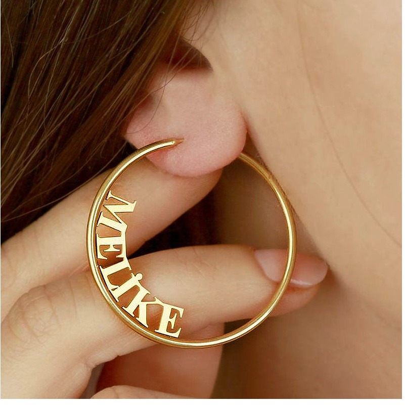 18 Kt Real Solid Yellow Gold Personalized Initial Name Huggie Hoop Earrings