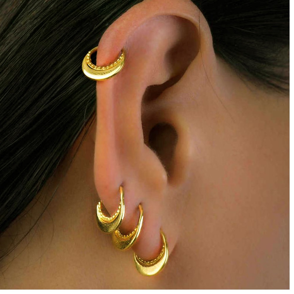 18 Kt Real Solid Yellow Gold Cartilage Piercing Helix Huggie Hoop Earrings 4 Pcs