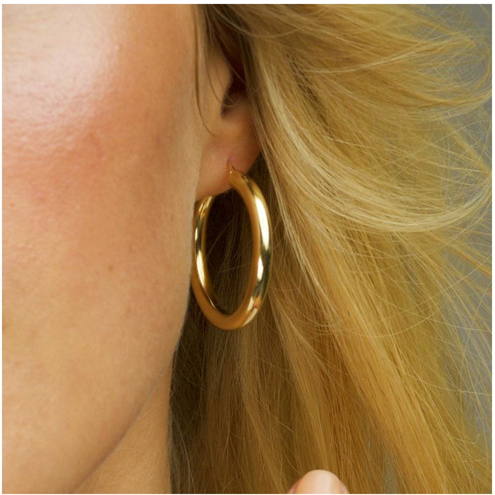 22 Kt Real Solid Yellow Gold Medium Round Classic Women'S Huggie Hoop Earrings - Image 2