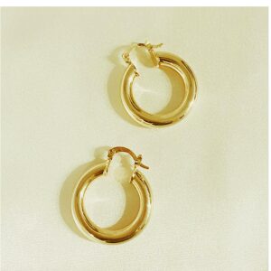 22 Kt Real Solid Yellow Gold Thick Round Chunky Women'S Huggie Hoop Earrings