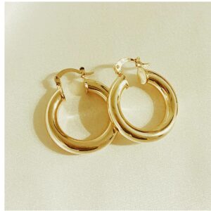 22 Kt Real Solid Yellow Gold Thick Round Chunky Women'S Huggie Hoop Earrings