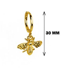 18 K Hallmark Real Solid Yellow Gold Bee Dainty Huggie Hoop Dangle Drop Earrings